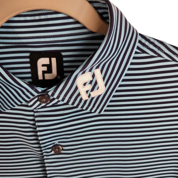 Footjoy Golf Polo Shirt Blue Striped Men's Medium Embroidered Logo - Picture 4 of 10